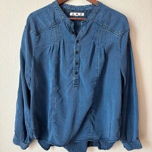 AMO Helena Blue Pinstripe Button Front Blouse - Small